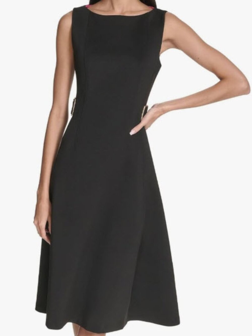 NWOT Halston black scuba-knit fit and flare sleeveless dress